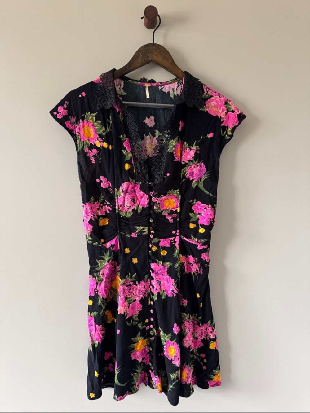 FREE PEOPLE ALORA FLORAL MINI DRESS BLACK SIZE 4